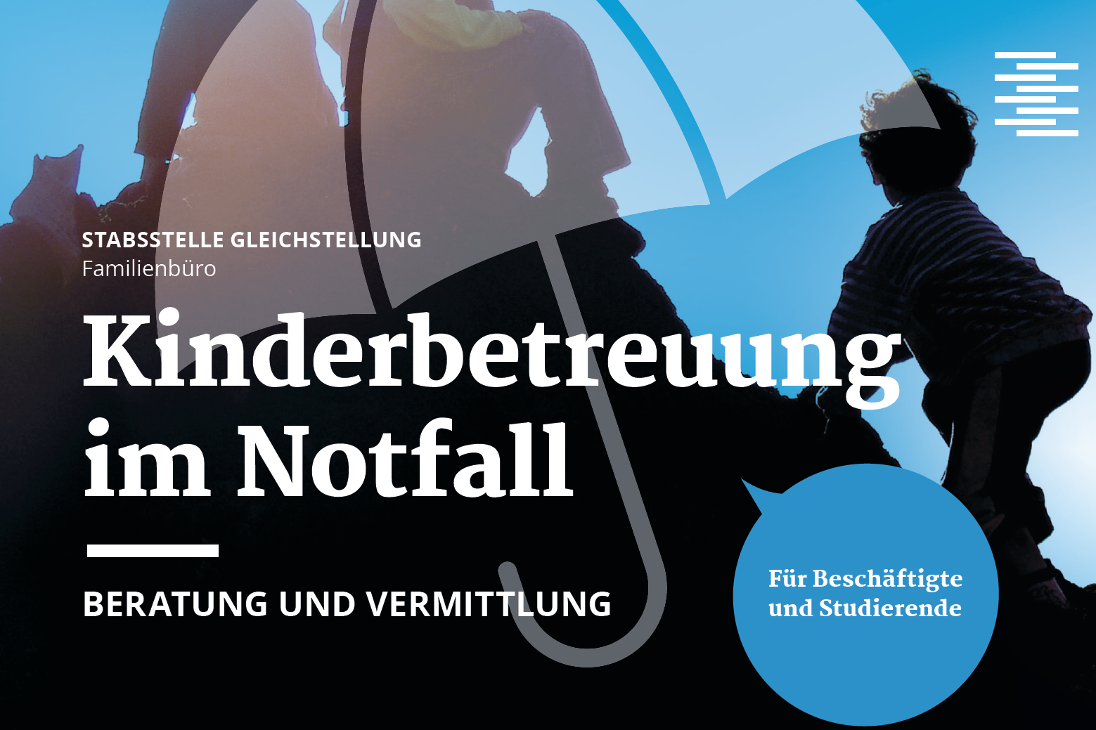 
                Das Bild zeigt die Frontseite eines Flyers mit dem Titel "Kinderbetreuung im Notfall" des Familienbüros der HAW Hamburg.
            