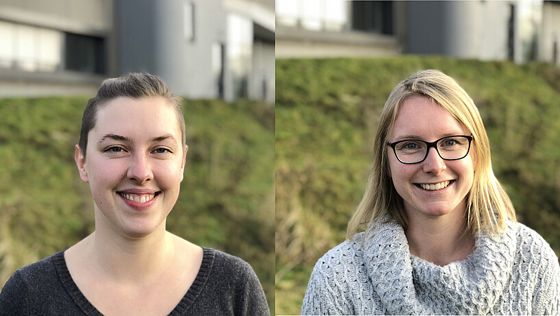 Podcastreihe Team Wärme Das Bild zeigt zwei Portraitfotos von wissenschaftlichen Mitarbeiterinnen der HAW Hamburg aus dem Team Wärme